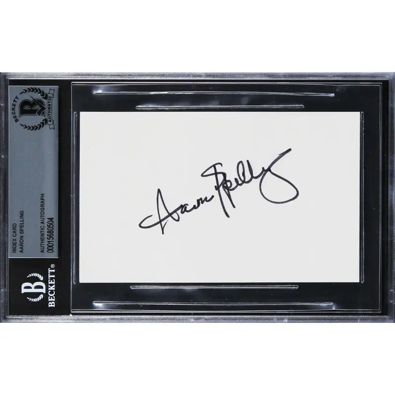 Aaron Spelling Beverly Hills 90210 Authentic Signed 3x5 Index Card BAS Slabbed