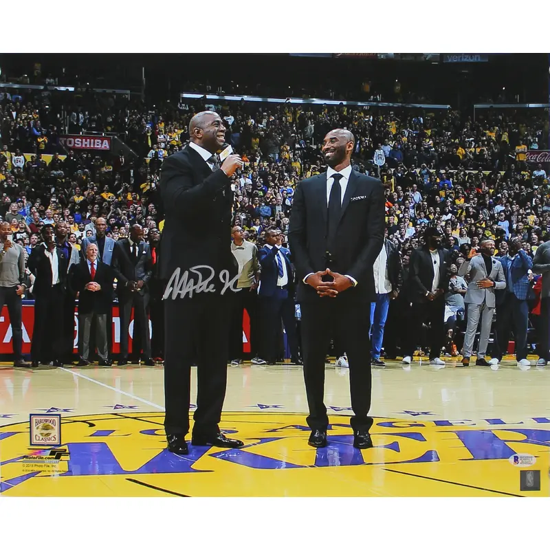 Lakers Magic Johnson Signed 16x20 Kobe Number Retirement Photo BAS Witnessed