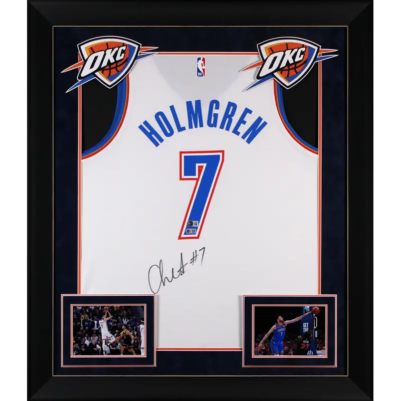 Thunder Chet Holmgren Signed White Nike Swingman Framed Jersey BAS Witnessed