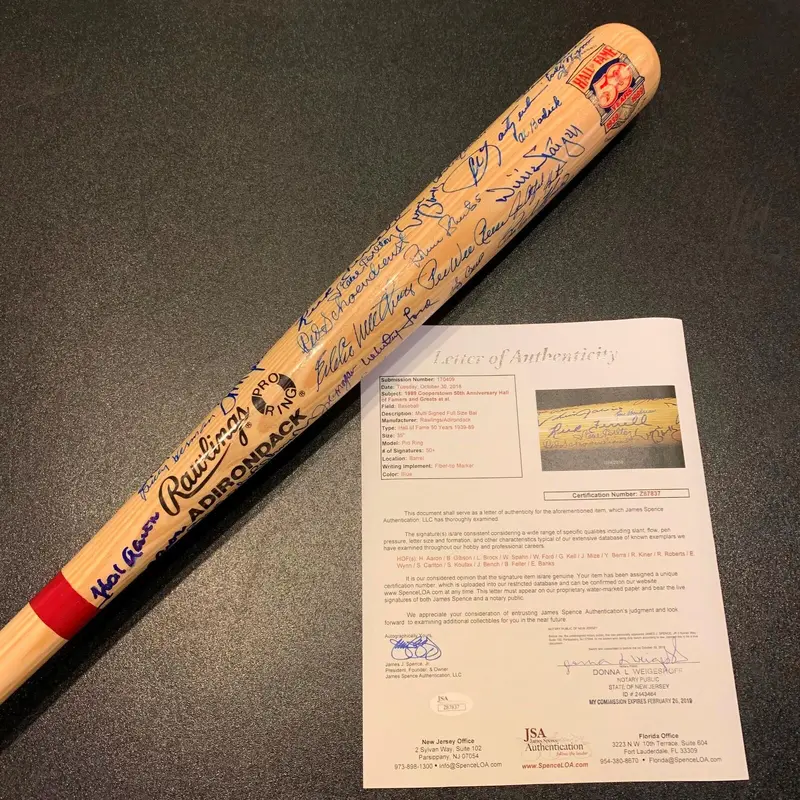MINT Hall Of Fame Multi Signed Bat 50+ Sigs! Hank Aaron Sandy Koufax JSA COA