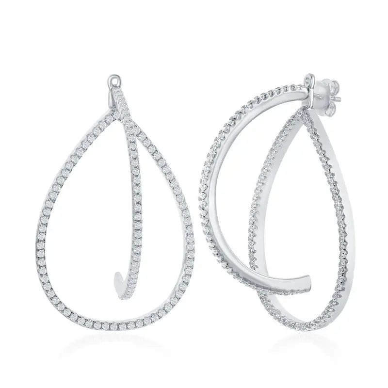 Sterling Silver 3D Teardrop CZ Earrings