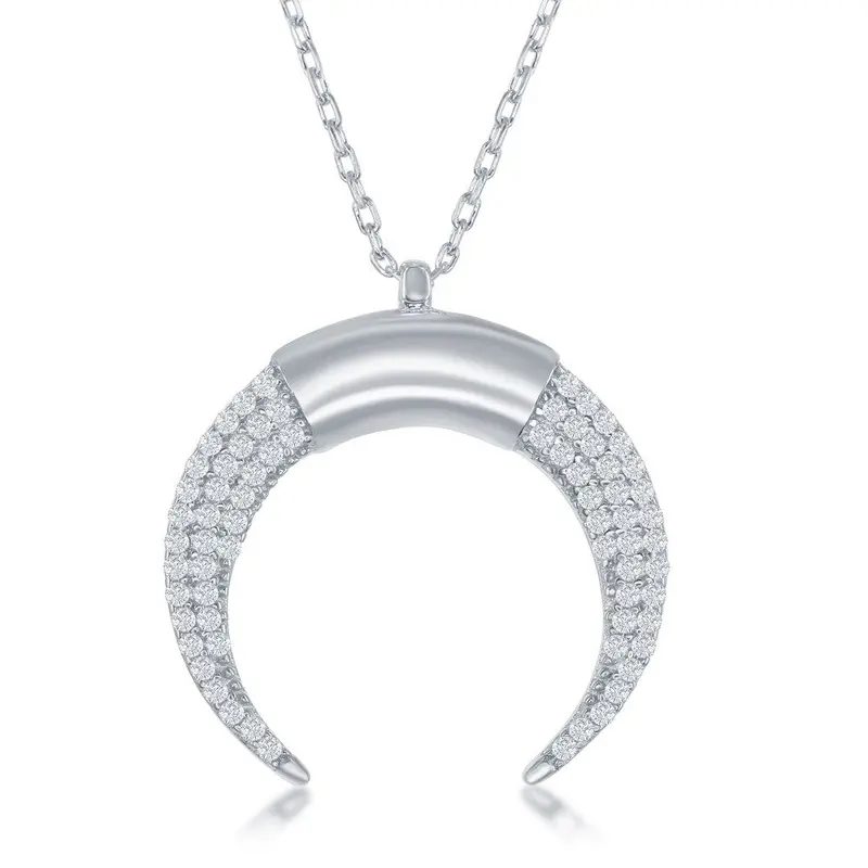 Sterling Silver Reversed Horn CZ Necklace