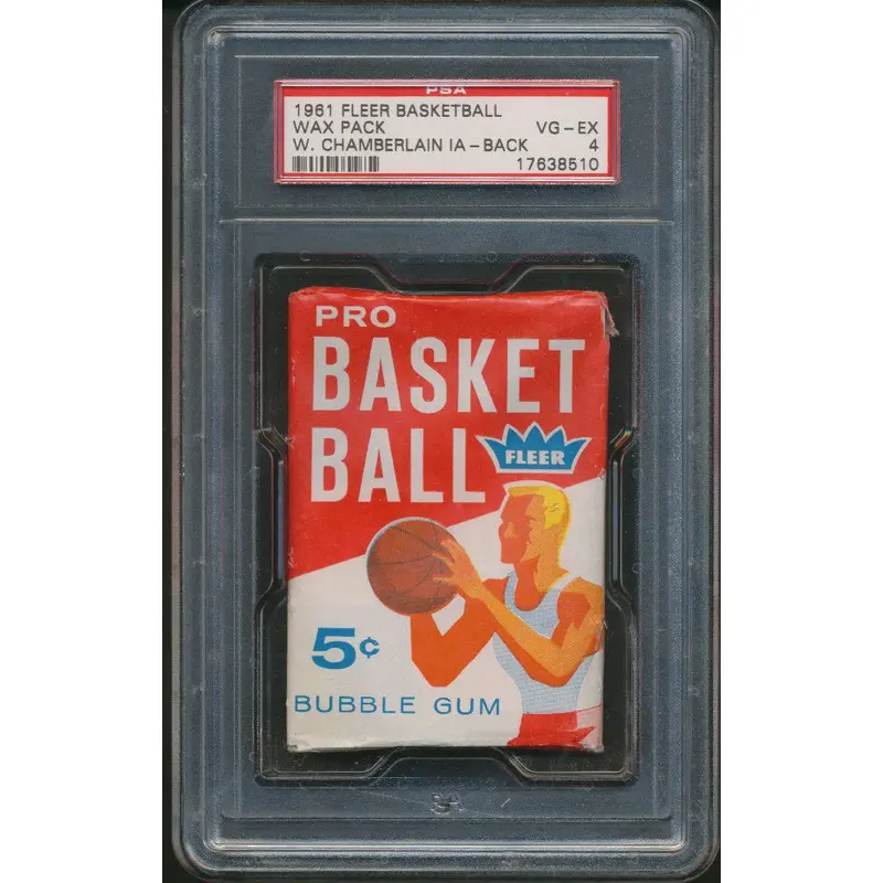 1961 1961/62 Fleer Basketball Unopened Wax Pack PSA 4 Chamberlain IA Back