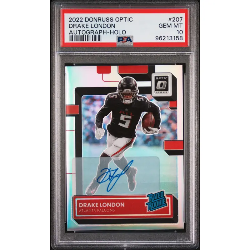 Drake London 2022 Donruss Optic Auto Holo #5/125 PSA 10 Gem Mint