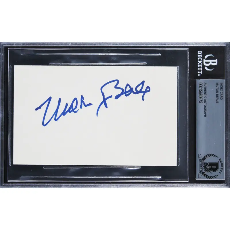 Milton Berle It's a Mad, Mad, Mad, Mad World Signed 3x5 Index Card BAS Slabbed 1