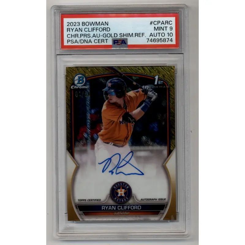 Ryan Clifford 2023 Bowman Chrome Prospect Auto Gold Shimmer 04/50 PSA 9 Mint Auto 10