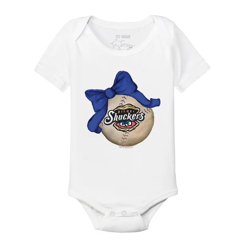 Tiny Turnip Infant Girls Baseball Bow Onesie