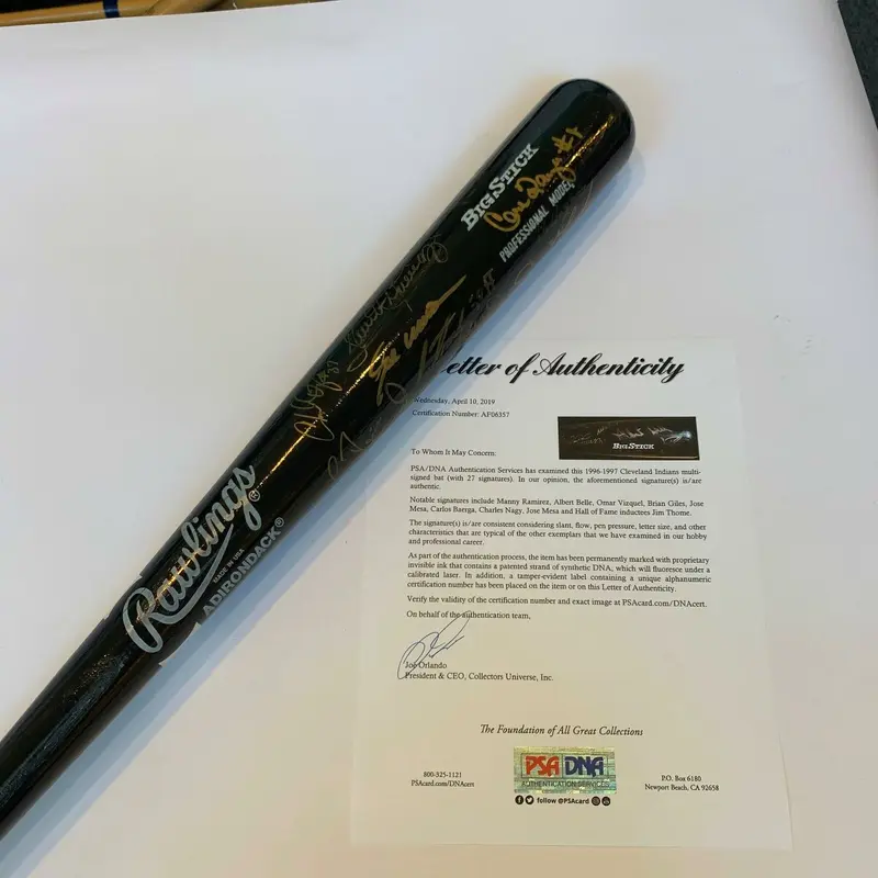 1997 Cleveland Indians AL Champs Team Signed Bat 27 Sigs Jim Thome PSA DNA COA