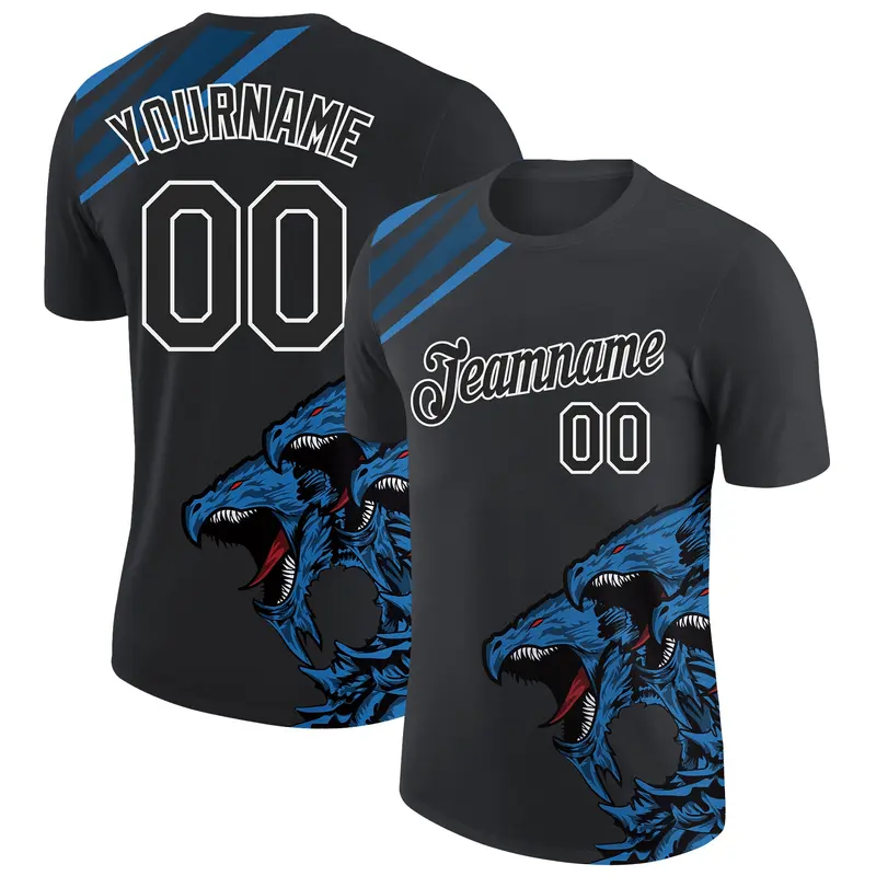 Custom Black Blue-White 3D Esports Performance T-Shirt