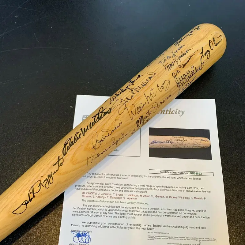 HOF Multi Signed Bat 31 Sigs Hank Aaron Travis Jackson Ted Lyons Stan Musial JSA