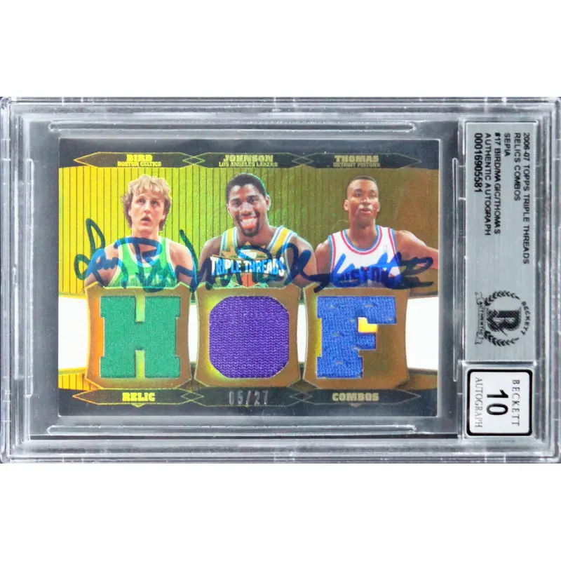 (3) Johnson, Bird & Thomas Signed 2006 Topps TTR #17 Card Auto 10 BAS Slabbed 2