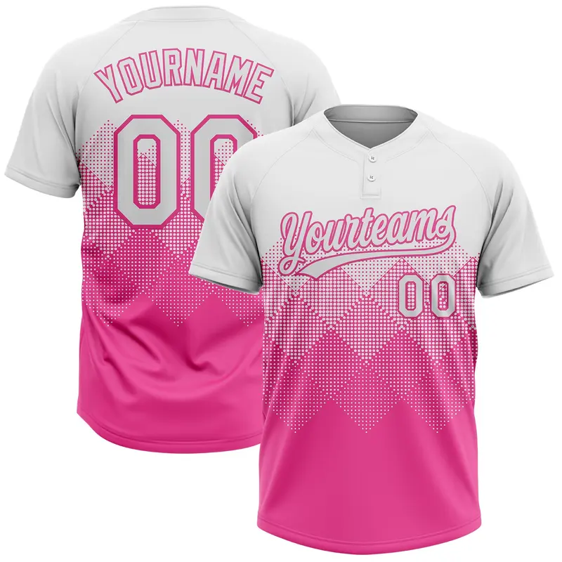 Custom White Pink 3D Gradient Square Shape Two-Button Unisex Softball Jersey