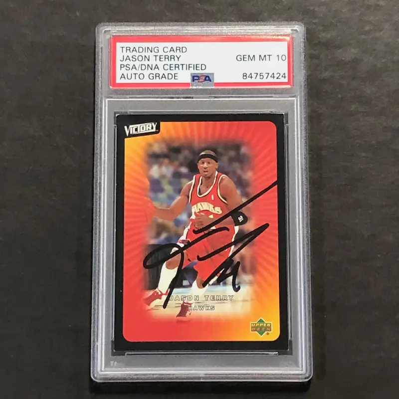 2008-09 Upper Deck #31 Jason Terry Signed Card AUTO 10 PSA Slabbed Hawks
