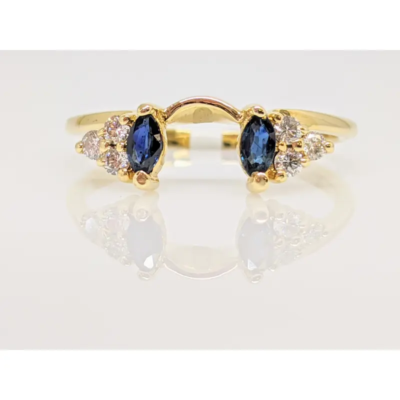 14K SAPPHIRE MARQUISE CUT (2) 2.5X5 WITH (6) MELEE ESTATE WRAP 2.0 GRAMS