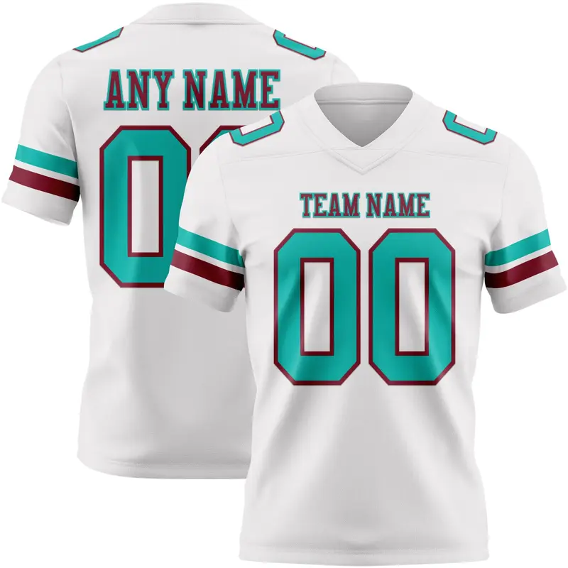 Custom White Aqua-Crimson Mesh Authentic Football Jersey