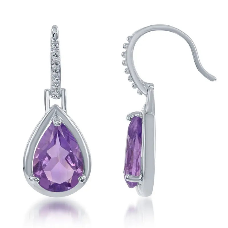 Sterling Silver 3.34 cttw Teardrop Earrings - Amethyst