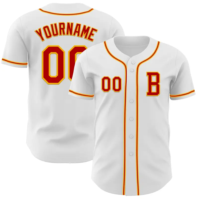 Custom White Red-Gold Authentic Baseball Jersey