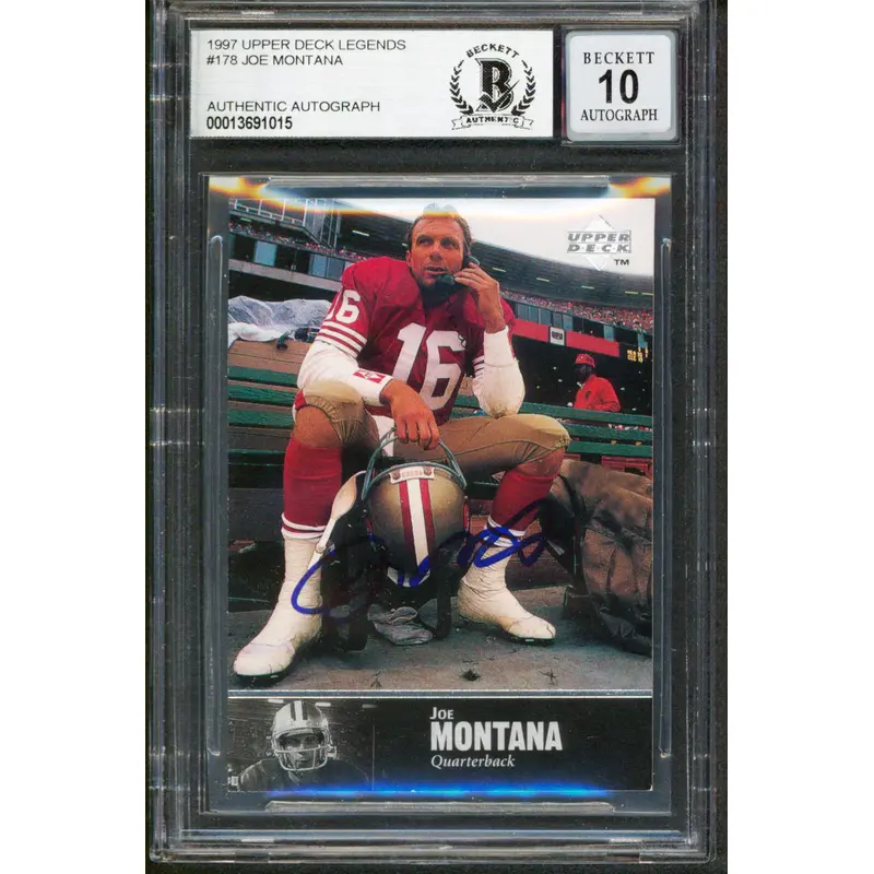 49ers Joe Montana Signed 1997 Upper Deck Legends #178 Card Auto 10! BAS Slabbed
