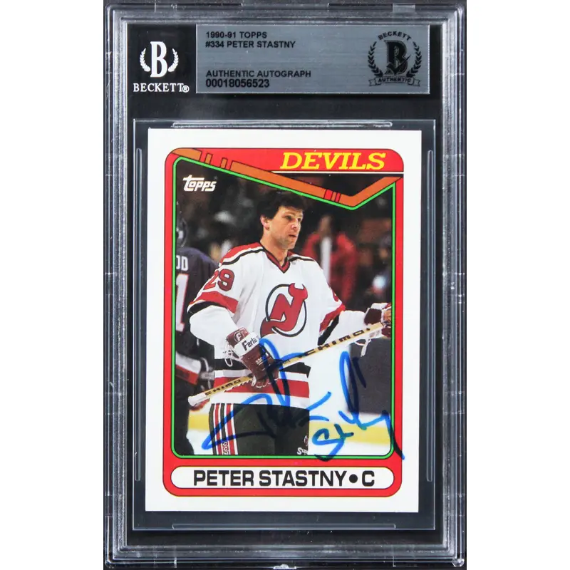 Devils Peter Stastny Authentic Signed 1990 Topps #334 Card BAS Slabbed