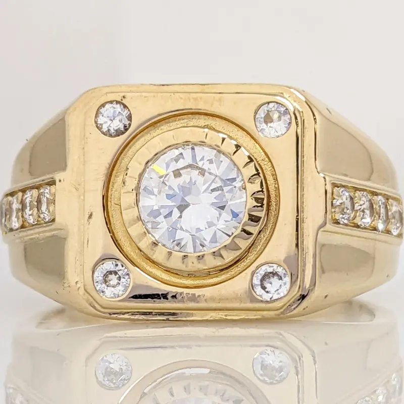 14K CUBIC ZIRCONIA ROUND 6MM BEZEL WITH (12) ROUNDS ESTATE RING 8.3 GRAMS