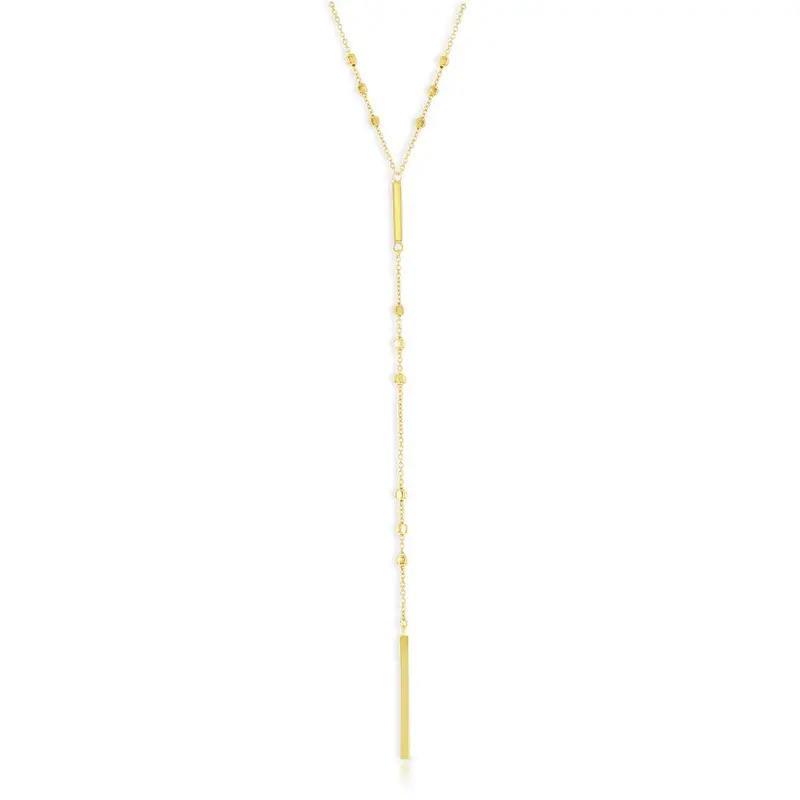 Sterling Silver Square Beads w/ Vertical Bars Lariat Necklace - Gold Plated