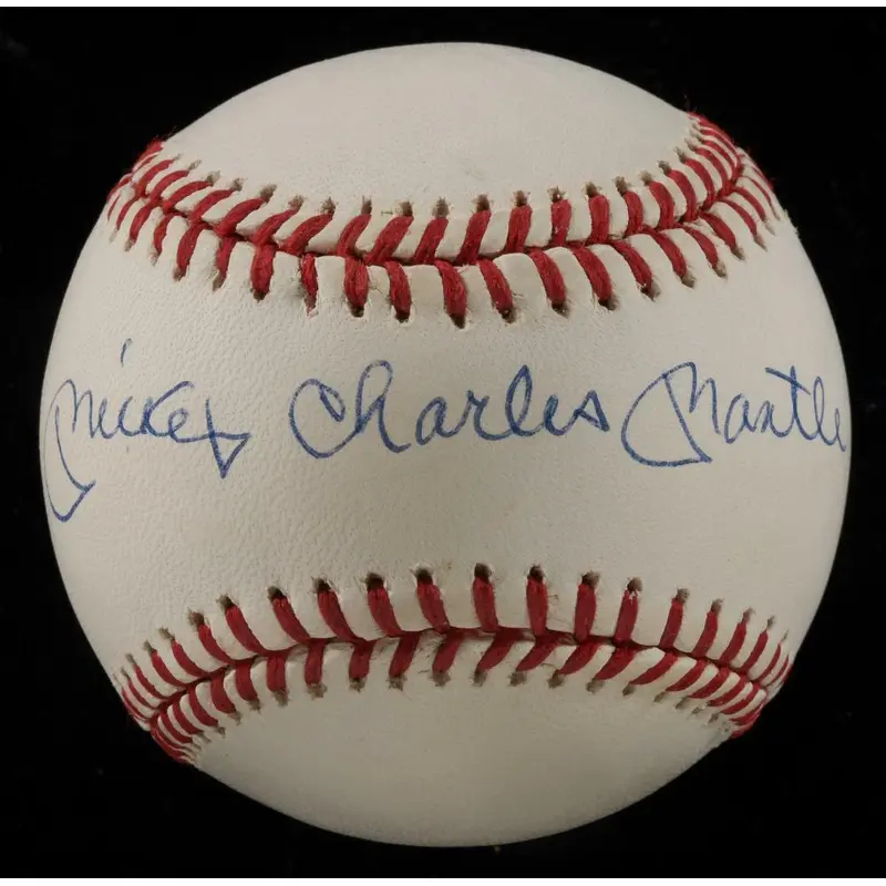 Beautiful Mickey Charles Mantle Full Name Signed Baseball PSA DNA Graded NM 8