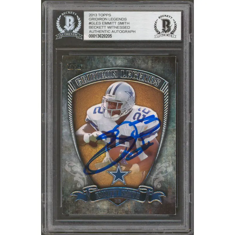 Cowboys Emmitt Smith Signed 2013 Topps Gridiron Legends #GLES Card BAS Slabbed
