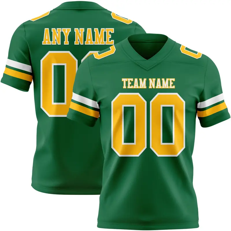 Custom Kelly Green Gold-White Mesh Authentic Football Jersey