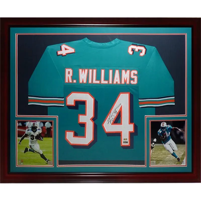 Ricky Williams Autographed Miami Dolphins (Teal #34) Deluxe Framed Jersey - JSA