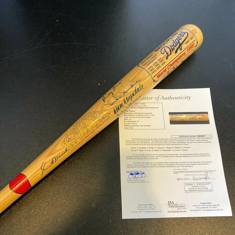Brooklyn Dodgers Legends Signed Bat Duke Snider Pee Wee Reese Don Drysdale JSA