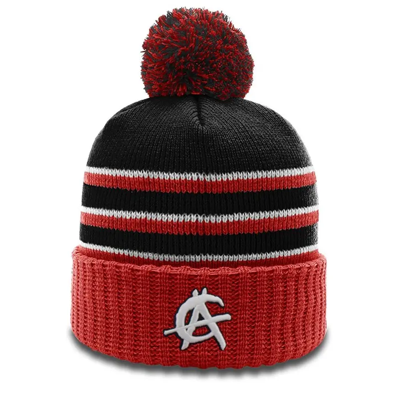 Anarchy Retro Logo Beanie #134 with Pom (Black/Red/White)