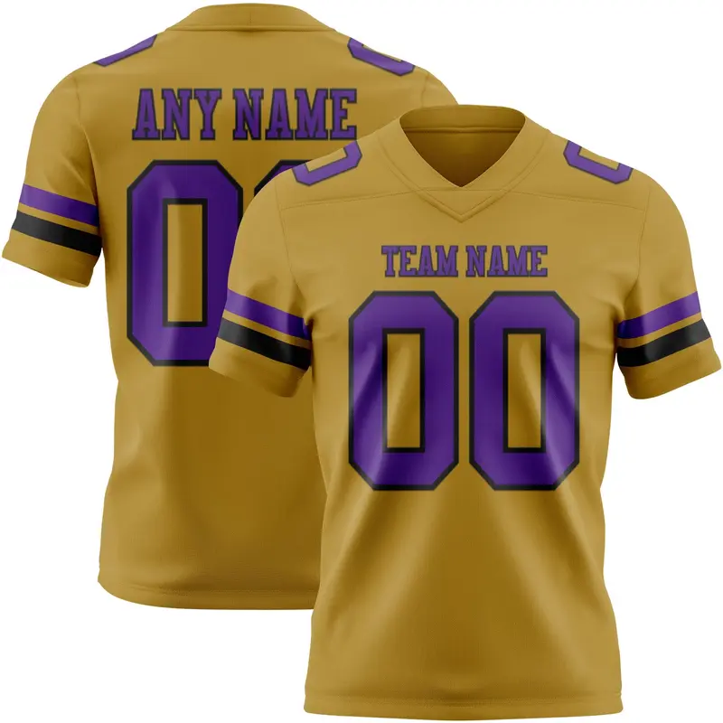 Custom Old Gold Purple-Black Mesh Authentic Football Jersey
