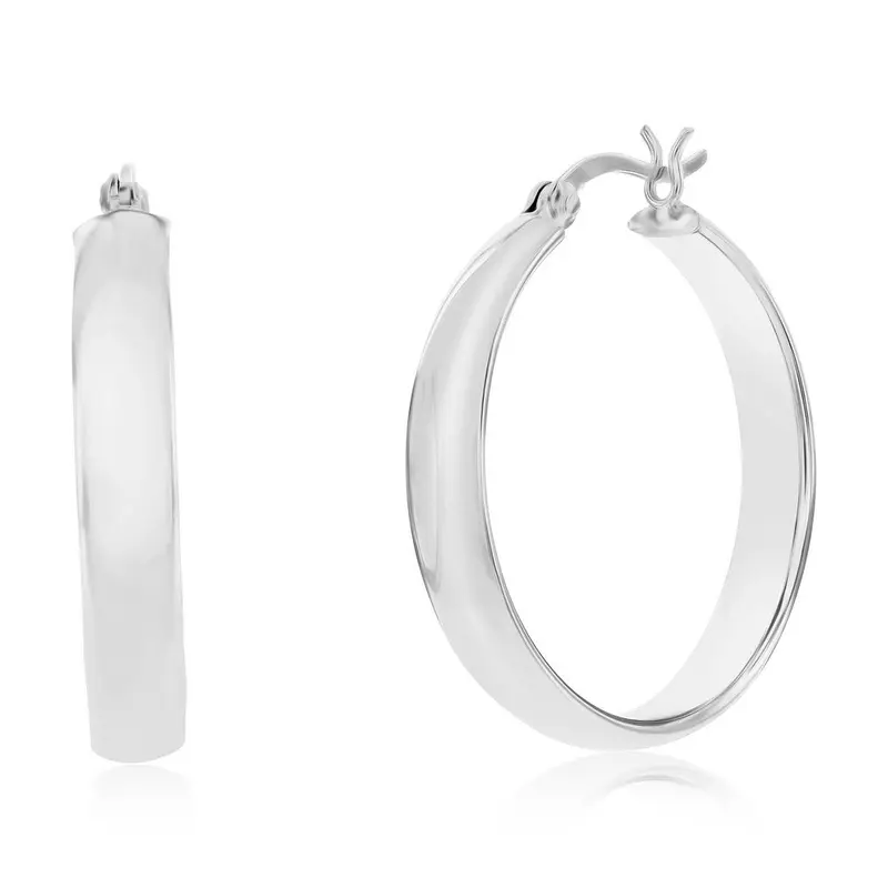 Sterling Silver 5x31mm Fancy Flat Hoop - Rhodium Plated