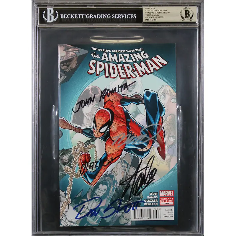 (5) Stan Lee +4  Signed The Amazing Spider-Man #700 Variant Ed Comic BAS Slabbed