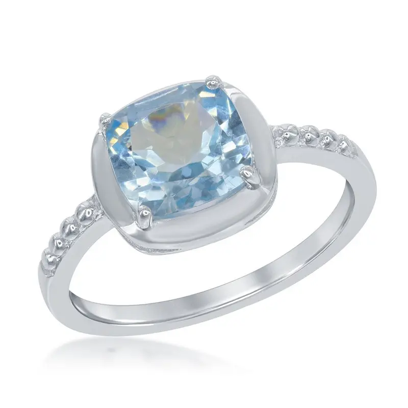 Sterling Silver Square Gem Ring - Blue Topaz