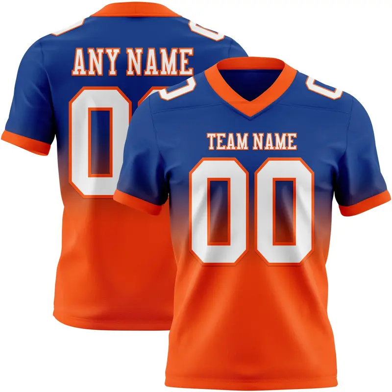 Custom Royal White-Orange Mesh Authentic Fade Fashion Football Jersey