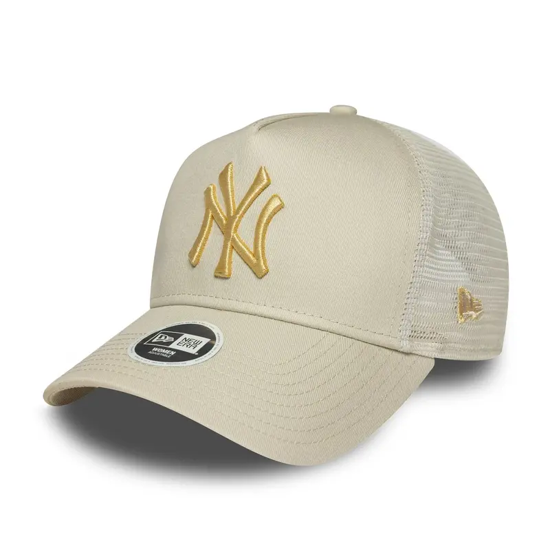 New York Yankees Womens Metallic Cream 9FORTY E-Frame Adjustable Trucker Cap