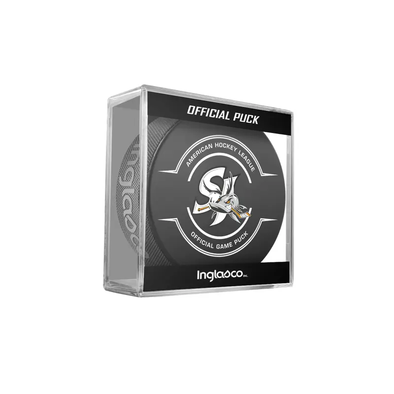 AHL San Jose Barracuda 2024-25 Official Game Hockey Puck In Cube