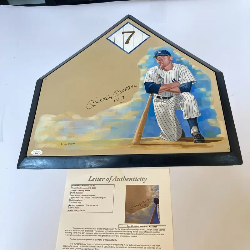 Beautiful Mickey Mantle No. 7 Signed Hand Painted Home Plate Art JSA COA